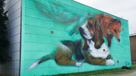 Vos en hond streetart citadel Diest